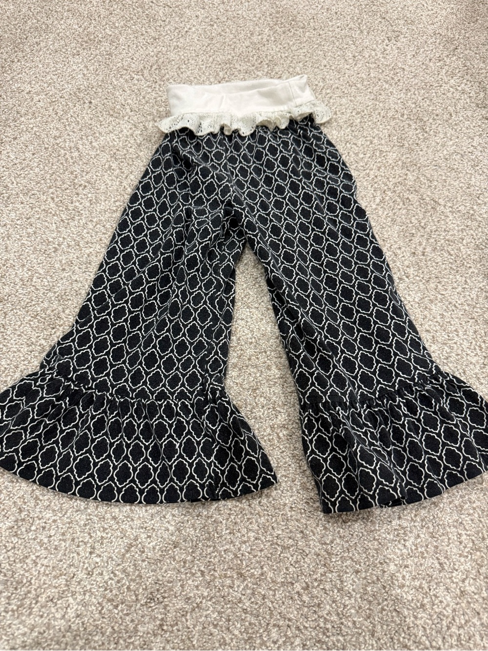 Persnickety Black & White Geo Flare Pants with Lace Waistband